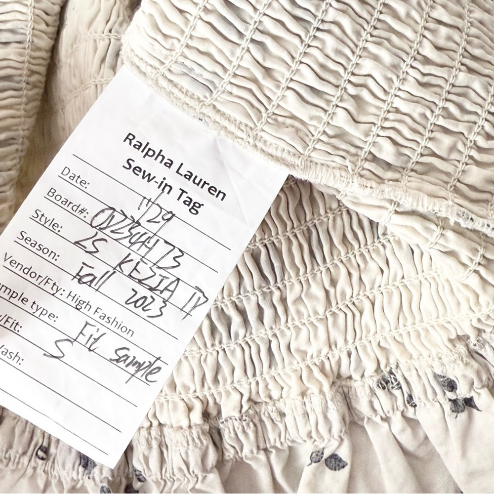 POLO RALPH LAUREN 90s Taupe Floral Square Neck Smocked Long Sleeve Ruffled Top S - Picture 9 of 10